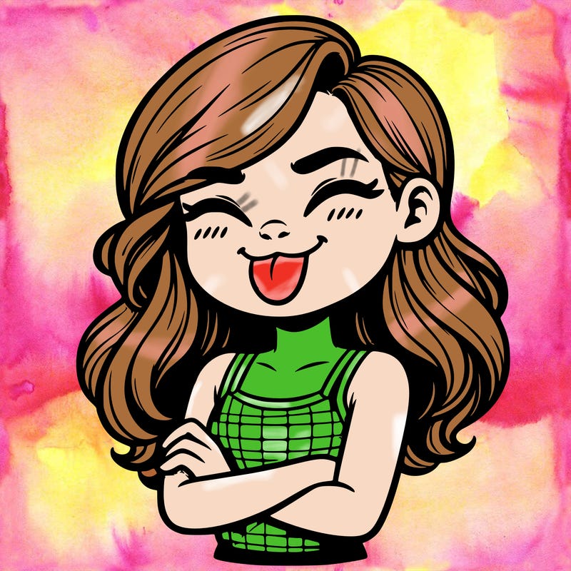 realistic girl crossing her arms and wearing a tank top with her tongue held out she has long hair