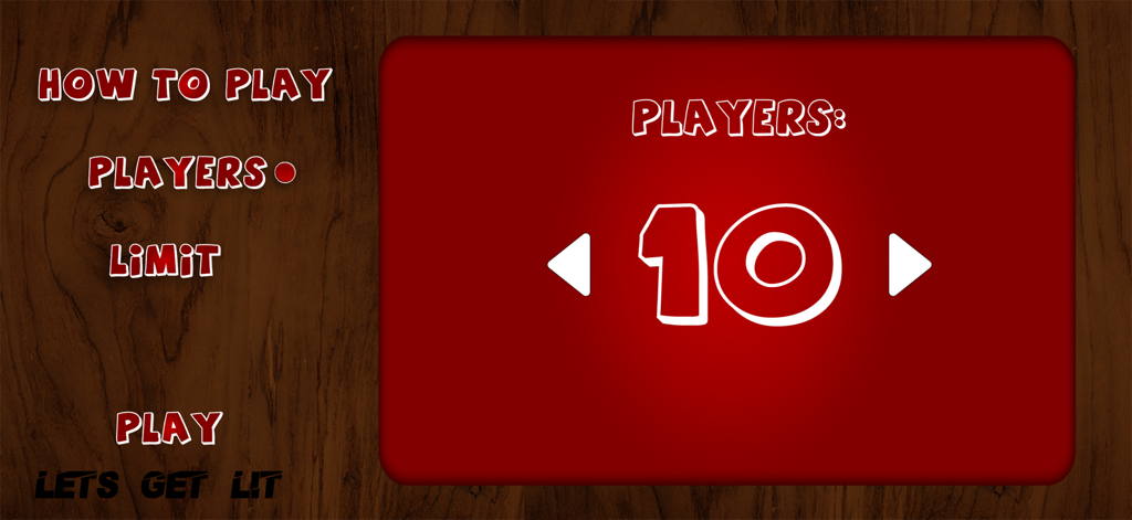 Lets Get Lit - Player selection screen for the Lets Get Lit party game with ten players selected.