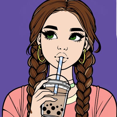 realistic girl with braided hair drinking boba