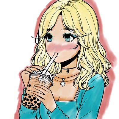 realistic girl drinking boba tea