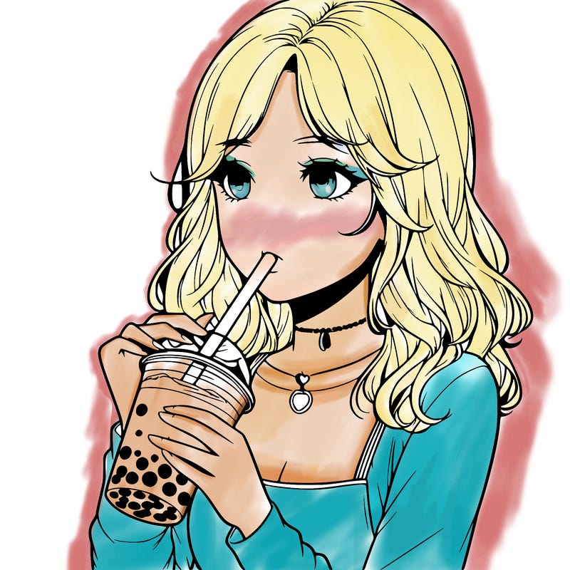 realistic girl drinking boba tea