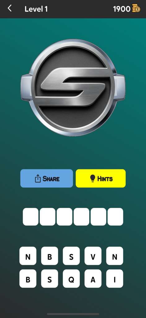 Logo Drive: Car Challenge - Screenshot di gioco di Logo Drive Car Challenge che mostra un livello con un logo di auto e tessere con lettere per indovinare il marchio.