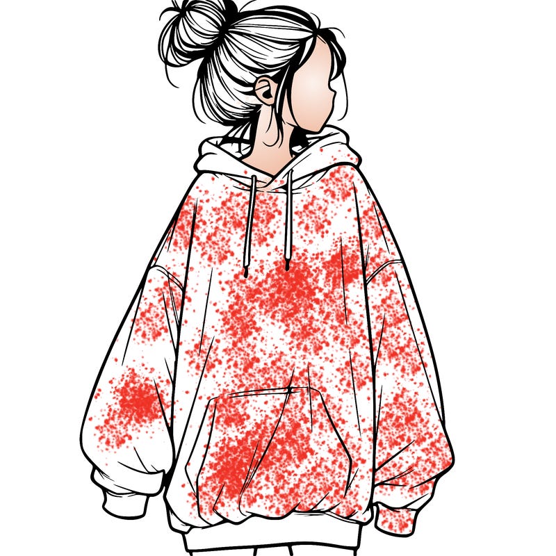 realistic girl with a oversized sweatshirt on and a bun