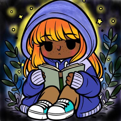 girl in oversized hoodie reading a book