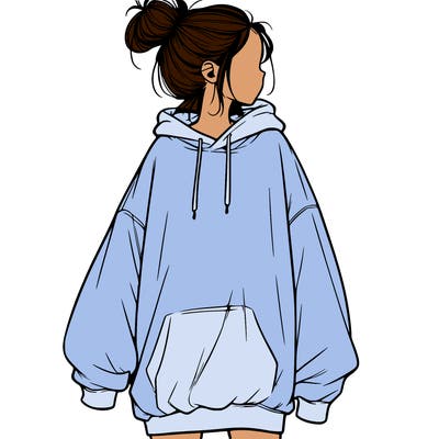 realistic girl with a oversized sweatshirt on and a bun