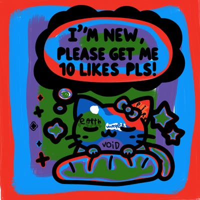 kitty taking a nap dream talking and saying "i'm new, please get me at least 10 likes pls!!"