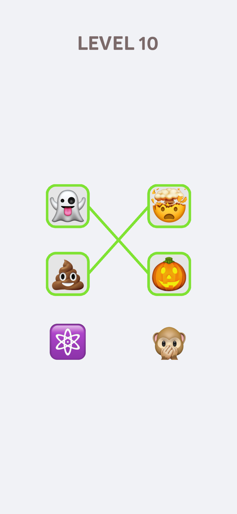 Emoji Puzzle! - 유령과 호박, 그리고 똥 이모티콘과 폭발하는 머리를 연결하는 Emoji 퍼즐 레벨 10