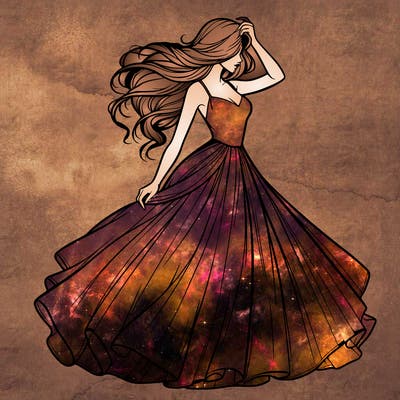 realistic woman with dress flowing in the wind