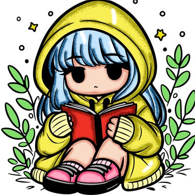 girl in oversized hoodie reading a book