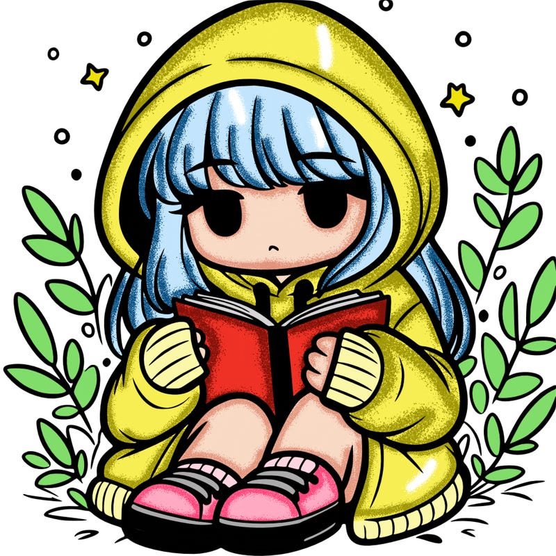 girl in oversized hoodie reading a book