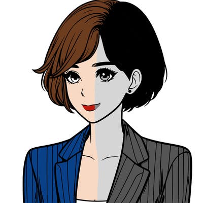 one beautiful girl realistic wearing suit with short hair
