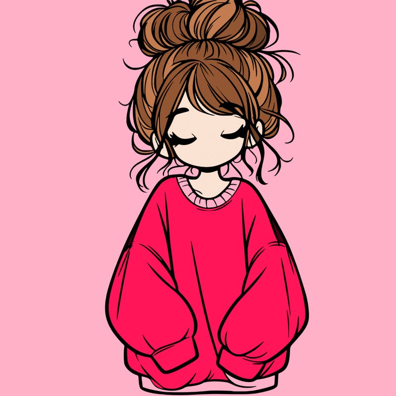 girl with baggy sweatshirt and messy bun