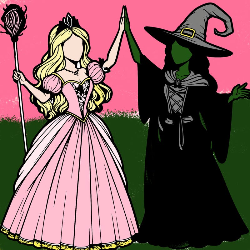 detailed realistic split of a princess and a witch