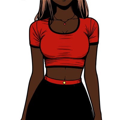 realistic girl wearing crop top and skirt