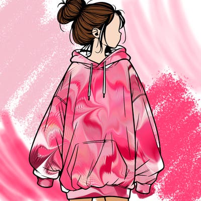 realistic girl with a oversized sweatshirt on and a bun