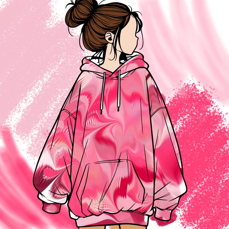 realistic girl with a oversized sweatshirt on and a bun