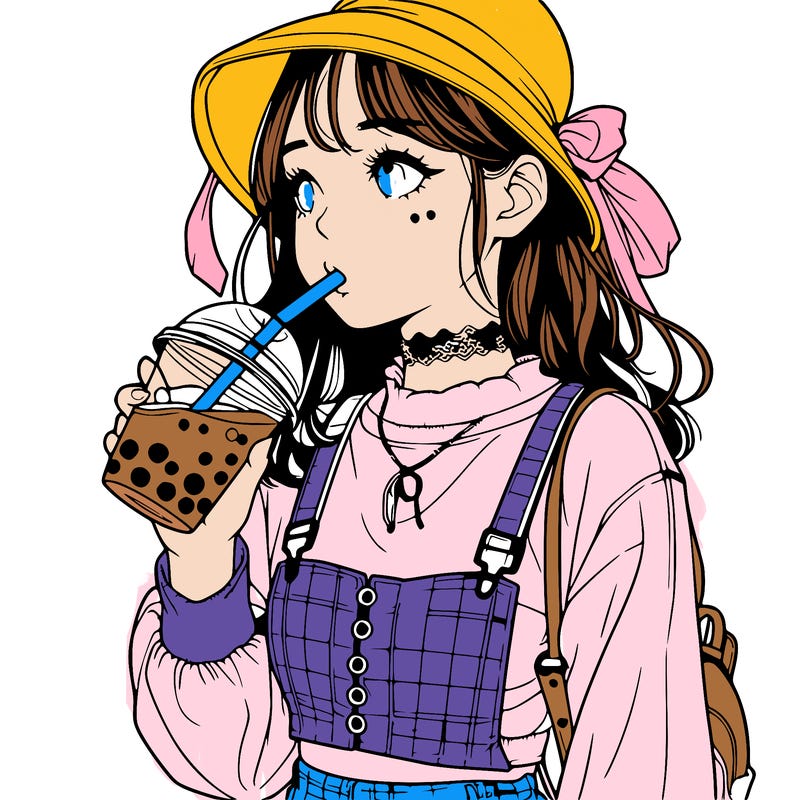 aesthetic realistic girl drinking boba