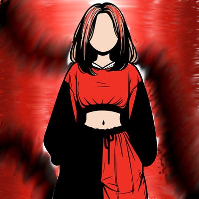 realistic girl faceless with baggy pants and a crop top