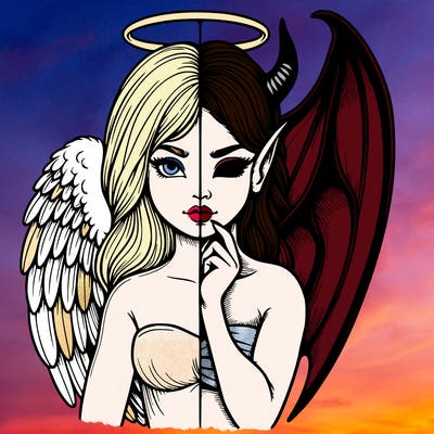 realistic angel half demon