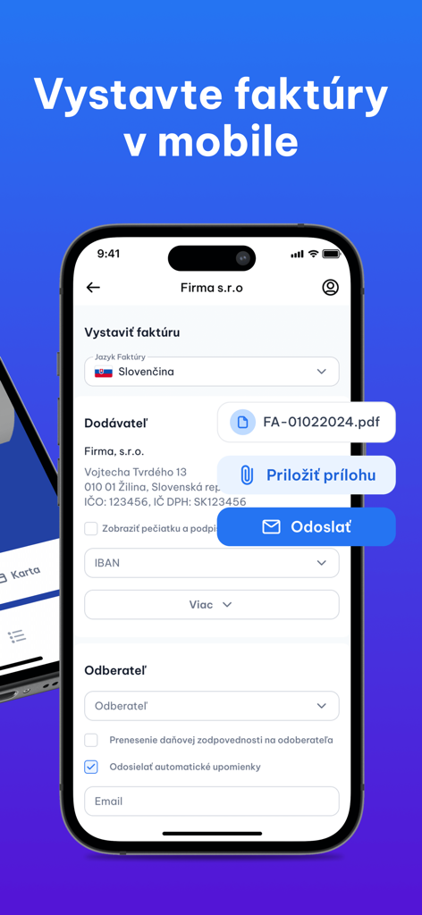 Doklado - Faktúry a bločky - Doklado-App-Oberfläche zum Erstellen von Geschäftseingangsrechnungen auf einem Smartphone