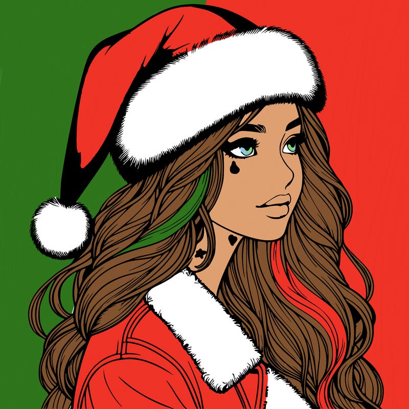 realistic girl in santa hat