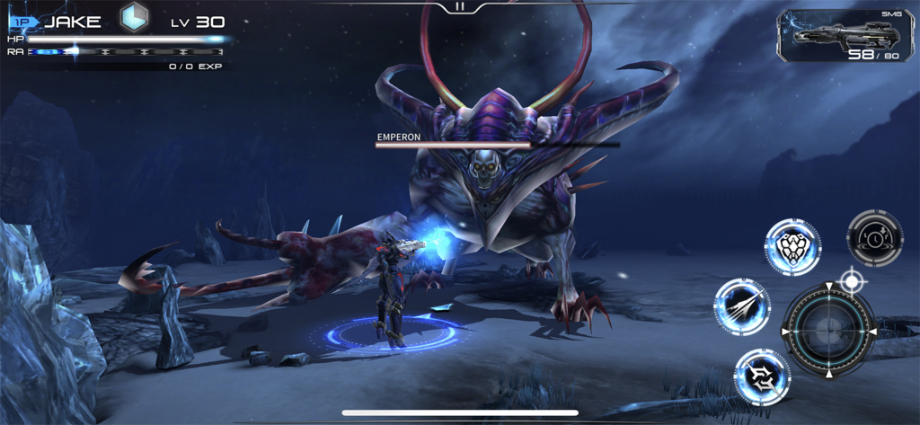 Implosion - Never Lose Hope - A battle suit fighting a giant boss monster in the sci-fi game Implosion Never Lose Hope