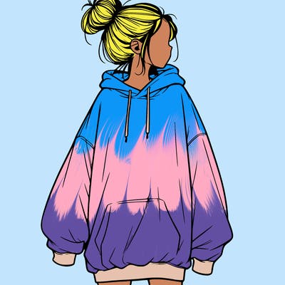 realistic girl with a oversized sweatshirt on and a bun