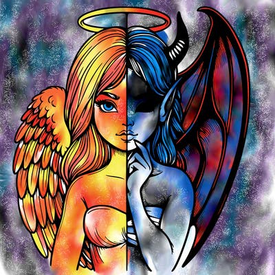 realistic angel half demon