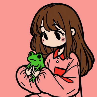 girl with long hair and a oversized shirt. and she is holding a frog