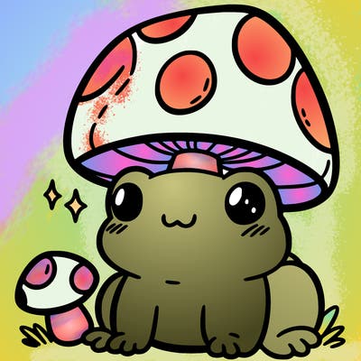 a cute frog with a mushroom hat