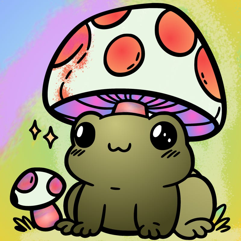 a cute frog with a mushroom hat