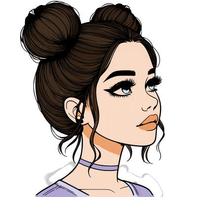 realistic girl with buns on the top of her head