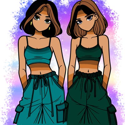 two girls with crop top with baggy pants