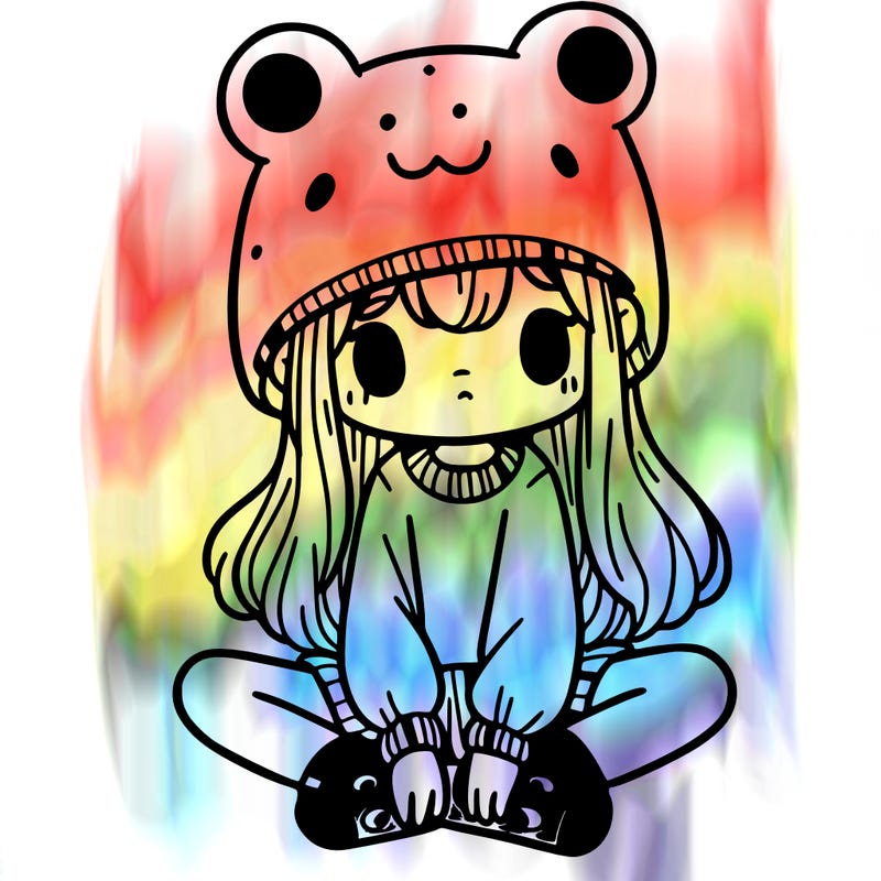 a girl wearing a frog hat and some frog socks