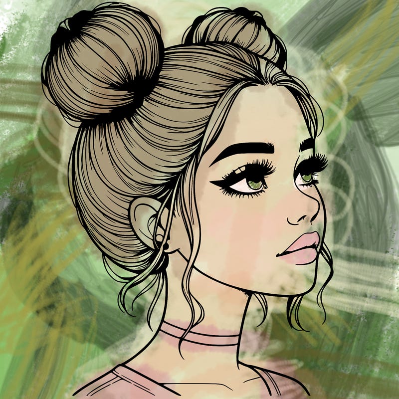 realistic girl with buns on the top of her head