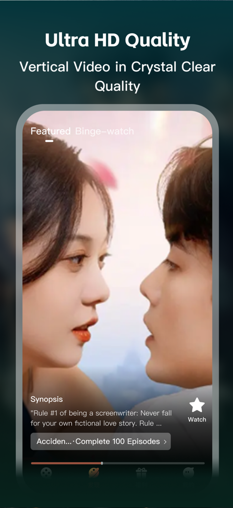 SnapDrama app interface displaying a high-definition romantic short drama in vertical video format.