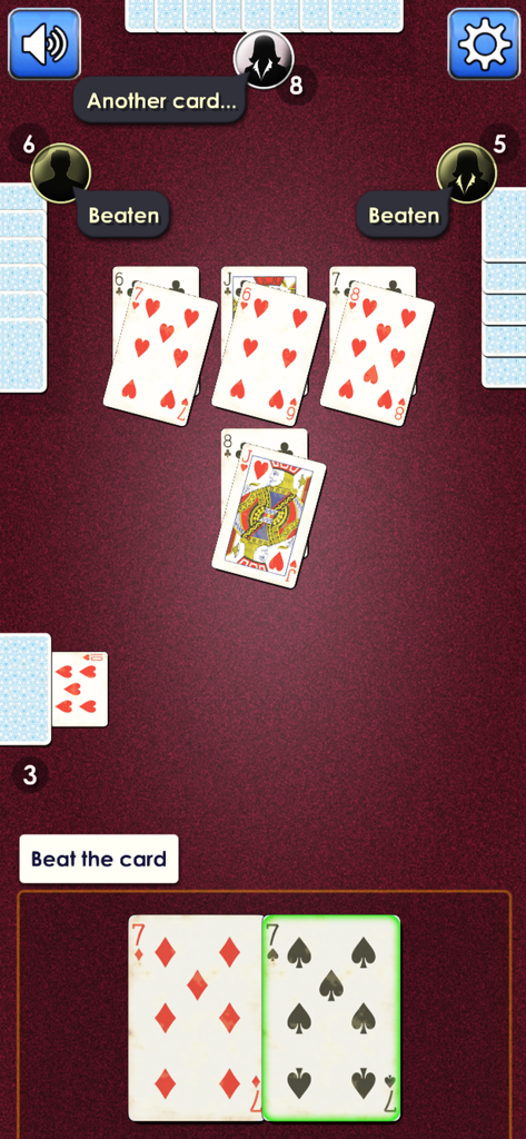 Durak: Classic & Transferable - Jeu du jeu de cartes Durak montrant les joueurs attaquant et défendant sur une table rouge