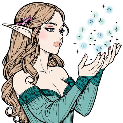 realistic elf girl doing magic