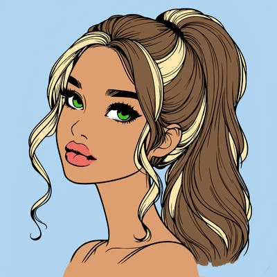 realistic girl with a ponytail on her hair and lips