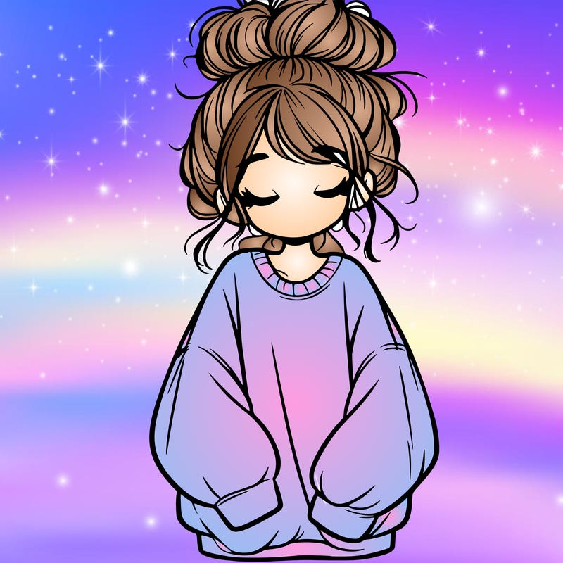 girl with baggy sweatshirt and messy bun