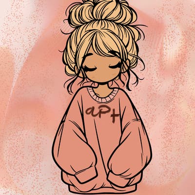 girl with baggy sweatshirt and messy bun