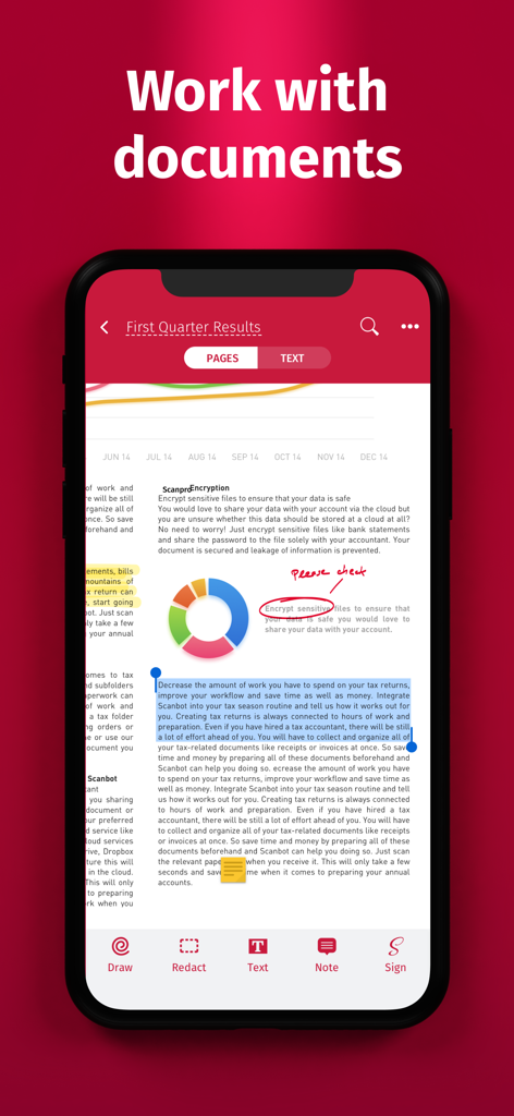 Interface mobile de SwiftScan Pro montrant les fonctionnalités d'édition de documents, y compris les surlignages et les annotations