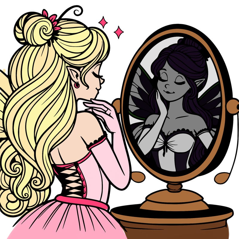 beautiful fairy checks herself in mirror