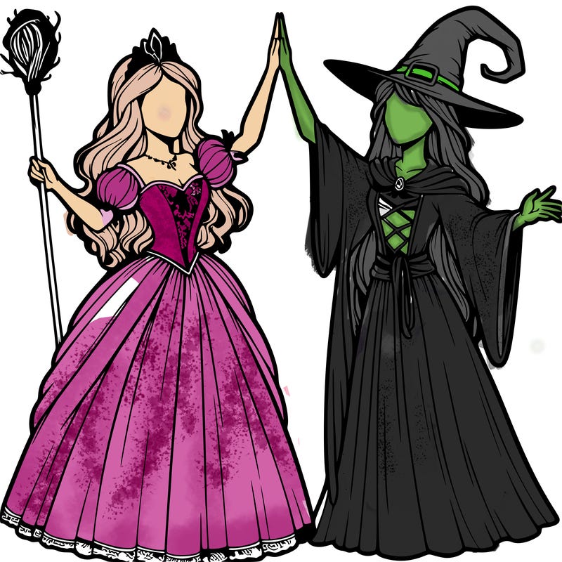 detailed realistic split of a princess and a witch