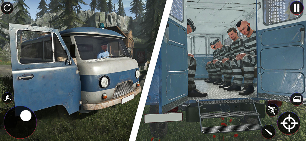 Police Patrol Officer Games 3D - Furgoneta de policía transportando prisioneros con uniformes de rayas en un juego de simulación 3D