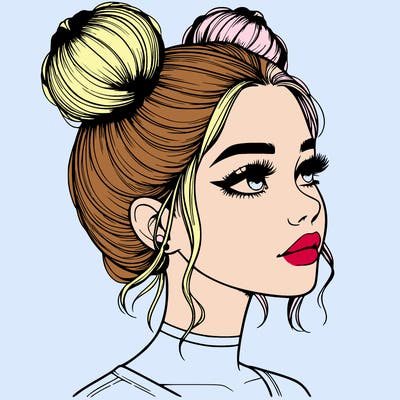 realistic girl with buns on the top of her head