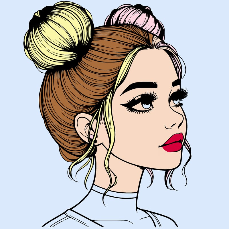 realistic girl with buns on the top of her head