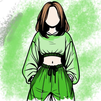 realistic girl faceless with baggy pants and a crop top