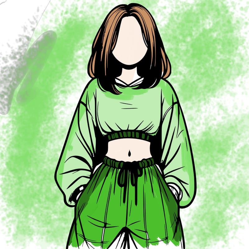 realistic girl faceless with baggy pants and a crop top