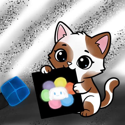 a small cat with a blank sheet of paper in its hand. the cat is sooooooo cute!